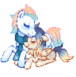 Size: 573x578 | Tagged: safe, artist:hikkage, artist:kotkkira, imported from derpibooru, oc, oc only, pegasus, pony, clothes, duo, pixel art, scarf, simple background, white background
