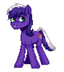Size: 532x597 | Tagged: safe, artist:hikkage, artist:kotkkira, imported from derpibooru, oc, oc only, oc:proudy hooves, earth pony, pony, male, pixel art, simple background, smiling, solo, stallion, two toned mane, two toned tail, white background