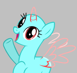 Size: 1084x1024 | Tagged: safe, artist:diamondbellefan25, imported from derpibooru, alicorn, pony, bald, base, female, gray background, immatoonlink, mare, open mouth, particle mare, raised hoof, raised leg, simple background, smiling, spread wings, underhoof, wings