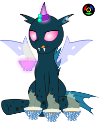 Size: 2401x2917 | Tagged: safe, artist:kyoshyu, imported from derpibooru, oc, oc only, oc:drone dance, changeling, cup, high res, magic, simple background, solo, teacup, transparent background, vector