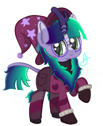 Size: 820x1001 | Tagged: safe, artist:orbitingdamoon, imported from derpibooru, oc, oc only, oc:tutti frutti, kirin, pony, clothes, female, filly, glasses, gradient mane, hat, simple background, solo, transparent background, wizard hat