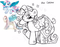 Size: 2048x1600 | Tagged: safe, artist:bunxl, imported from derpibooru, star catcher, pegasus, pony, photo, sketch, smiling, solo, sparkles