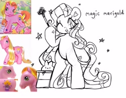 Size: 2048x1600 | Tagged: safe, artist:bunxl, imported from derpibooru, earth pony, pony, bipedal, g3, magic marigold, magic wand, one eye closed, photo, sketch, smiling, solo, sparkles, wink