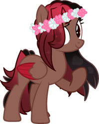 Size: 1024x1289 | Tagged: safe, artist:reptaurdrawsmlp, artist:tired-horse-studios, imported from derpibooru, oc, oc only, pegasus, pony, female, floral head wreath, flower, mare, simple background, solo, transparent background, two toned wings, wings