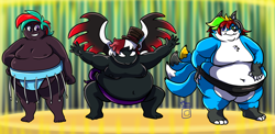 Size: 4000x1946 | Tagged: safe, artist:royaljellysandwich, imported from derpibooru, brony, connar stroud, cora mochi, hat, mawashi, shadow rush, sumo wrestler, weight gain