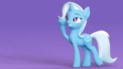 Size: 3840x2160 | Tagged: safe, artist:xppp1n, imported from ponybooru, trixie, pony, unicorn, 3d, blender, blender cycles, female, mare, raised hoof, raised leg, simple background, solo, wallpaper