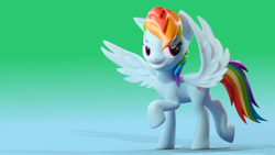 Size: 3840x2160 | Tagged: safe, artist:xppp1n, imported from ponybooru, rainbow dash, pegasus, pony, 3d, blender, blender cycles, female, grin, lidded eyes, mare, raised hoof, raised leg, simple background, smiling, solo, wings