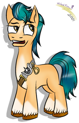 Size: 687x1061 | Tagged: safe, artist:whirlwindflux, imported from derpibooru, hitch trailblazer, earth pony, pony, g5, male, signature, simple background, solo, stallion, standing, white background