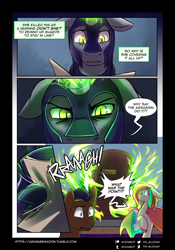 Size: 1490x2130 | Tagged: safe, artist:cosmalumi, artist:its-gloomy, imported from derpibooru, oc, oc only, oc:fenix, tumblr:ask queen moon, alternate universe, glowing horn, horn, night guard