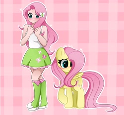Size: 4096x3812 | Tagged: safe, artist:kittyrosie, imported from derpibooru, fluttershy, human, pegasus, pony, equestria girls, blue background, blushing, breasts, busty fluttershy, cleavage, cute, female, heart eyes, human coloration, human ponidox, humanized, mare, self paradox, self ponidox, shy, shyabetes, simple background, sleeveless, wingding eyes