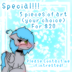 Size: 768x768 | Tagged: safe, artist:misty__luv, imported from derpibooru, oc, oc only, pegasus, pony, advertisement, art for sale, caption, commission, solo, text