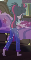 Size: 312x591 | Tagged: safe, imported from derpibooru, screencap, sci-twi, twilight sparkle, eqg summertime shorts, equestria girls, monday blues, barefoot, clothes, cropped, feet, pajamas, rear view