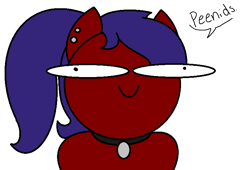 Size: 754x514 | Tagged: safe, artist:horsesrnaked, imported from derpibooru, oc, oc only, oc:fluffycuffs, earth pony, pony, bust, collar, ear piercing, earring, flat, jewelry, mispronunciation, peenids, piercing, ponytail, silly, silly face, smiling, solo, weird