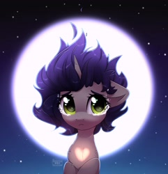Size: 2500x2591 | Tagged: safe, artist:radioaxi, artist:reterica, imported from derpibooru, oc, oc only, pony, unicorn, bust, chest fluff, crying, female, heart, heart mark, mare, moon, solo