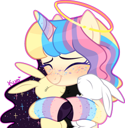 Size: 1588x1613 | Tagged: safe, artist:kurosawakuro, artist:lazuli0209, artist:mint-light, imported from derpibooru, oc, oc only, oc:supernova, pony, rabbit, animal, base used, female, halo, mare, simple background, solo, transparent background