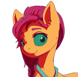 Size: 1512x1500 | Tagged: safe, artist:kovoranu, imported from derpibooru, sunny starscout, earth pony, pony, braid, female, g5, looking at you, simple background, smiling, solo, white background