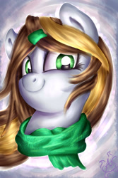Size: 2000x3000 | Tagged: safe, artist:aquaticsun, imported from derpibooru, oc, oc only, oc:aurora chiaro, pony, bust, clothes, female, head, looking at you, looking down, looking down at you, mare, scarf, solo