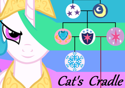 Size: 1014x716 | Tagged: artist needed, safe, artist:shakespearicles, imported from derpibooru, night light, princess cadance, princess celestia, princess flurry heart, shining armor, twilight sparkle, twilight velvet, alicorn, pony, fanfic:cat's cradle, author:shakespearicles, brother, brother and sister, cat's cradle, cover art, crown, cutie mark, family, family tree, fanfic, fanfic art, fanfic cover, father, father and child, father and daughter, father and son, female, fimfiction, grandfather, grandfather and grandchild, grandfather and granddaughter, grandmother, grandmother and grandchild, grandmother and granddaughter, heart, horn, implied inbreeding, implied incest, inbreeding, incest, jewelry, looking, looking at you, male, moon, mother, mother and child, mother and daughter, mother and father, mother and son, nostrils, princess, regalia, royalty, shakespearicles, shipping chart, siblings, sister, sisters, smiling, smiling at you, smirk, sun, text, wall of tags