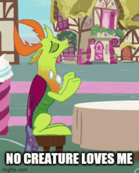 Size: 260x321 | Tagged: safe, artist:thegamerpainter, edit, edited screencap, imported from ponybooru, screencap, thorax, changedling, changeling, triple threat, animated, eyes closed, facedesk, gif, imgflip, king thorax, ponyville, talking, talking to himself, text edit