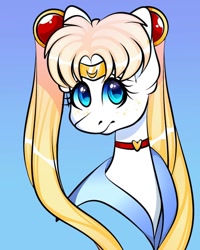 Size: 1080x1350 | Tagged: safe, artist:tessa_key_, imported from derpibooru, earth pony, pony, bust, choker, clothes, eyelashes, female, gradient background, mare, meatball head, ponified, sailor moon, sailor moon redraw meme, serena tsukino, solo