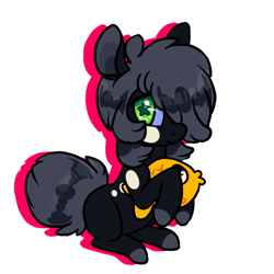 Size: 600x600 | Tagged: safe, artist:lavvythejackalope, imported from derpibooru, oc, oc only, earth pony, fish, pony, colored hooves, earth pony oc, hair over one eye, male, plushie, simple background, sitting, stallion, starry eyes, white background, wingding eyes