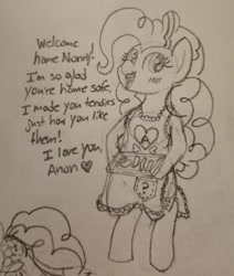 Size: 1960x2307 | Tagged: safe, artist:legendoflink, imported from derpibooru, pinkie pie, earth pony, pony, apron, bipedal, clothes, cute, diapinkes, female, heart, looking at you, mare, motivational, standing up, talking to viewer, tendies, text