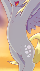 Size: 513x898 | Tagged: safe, artist:divifilly, imported from derpibooru, derpy hooves, pegasus, pony, belly, bipedal, cropped, cute, derpabetes, open mouth, pictures of bellies, smiling, solo