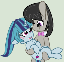 Size: 596x582 | Tagged: safe, artist:jadeharmony, artist:jadethepegasus, imported from derpibooru, octavia melody, sonata dusk, base used, duo, female, holding, lesbian, shipping, sontavia