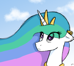 Size: 2387x2160 | Tagged: safe, artist:dark shadow, imported from derpibooru, princess celestia, alicorn, pony, unicorn, bust, colored sketch, cute, eye clipping through hair, floppy ears, solo