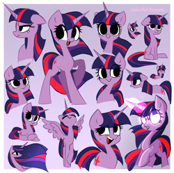 Size: 2298x2289 | Tagged: safe, artist:syrupyyy, imported from derpibooru, twilight sparkle, alicorn, pony, unicorn, the last problem, cute, eye clipping through hair, eyes closed, female, floppy ears, glowing eyes, glowing horn, grin, gritted teeth, horn, magic, mare, multeity, older, older twilight, open mouth, princess twilight 2.0, raised hoof, sad, sitting, smiling, solo, sparkle sparkle sparkle, twiabetes, twilight is not amused, twilight sparkle (alicorn), twilight sparkle is not amused, unamused, unicorn twilight, white eyes