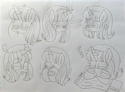 Size: 2048x1508 | Tagged: safe, artist:徐詩珮, imported from derpibooru, oc, oc:hsu amity, alicorn, pony, angry, cross-popping veins, crying, cute, expressions, female, glasses, madorable, mare, ocbetes, onomatopoeia, open mouth, photo, scared, sleeping, sound effects, traditional art, zzz