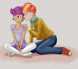 Size: 1856x1635 | Tagged: safe, artist:scs-g3-n17, imported from derpibooru, scootaloo, windy whistles, equestria girls, age difference, cheek kiss, equestria girls-ified, female, human coloration, infidelity, kiss on the cheek, kissing, lesbian, pouting, shipping, windyloo, windyscoots