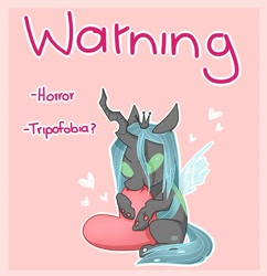 Size: 1080x1115 | Tagged: safe, artist:rankiedashlight, imported from derpibooru, queen chrysalis, changeling, changeling queen, biting, cute, cutealis, female, heart, pure unfiltered evil, solo