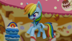 Size: 1920x1080 | Tagged: safe, imported from derpibooru, screencap, rainbow dash, pony, cake off, my little pony: pony life, my little pony: stop motion short, cake, food, g4.5, pony life, solo, stop motion