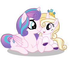Size: 1112x860 | Tagged: safe, artist:star-gaze-pony, imported from derpibooru, princess flurry heart, oc, pony, duo, female, filly, lying down, offspring, older, parent:princess cadance, parent:shining armor, parents:shiningcadance, prone, siblings, simple background, sisters, transparent background