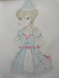 Size: 1548x2048 | Tagged: safe, artist:wrath-marionphauna, imported from derpibooru, applejack, human, look before you sleep, clothes, dress, froufrou glittery lacy outfit, humanized, princess applejack, solo, traditional art