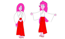 Size: 1280x768 | Tagged: safe, artist:horsesplease, imported from derpibooru, pinkie pie, equestria girls, clothes, doodle, duality, japan, japanese, miko, pinkamena diane pie, priestess, robes, sandals