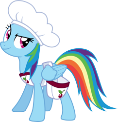 Size: 2912x3000 | Tagged: safe, artist:cloudy glow, artist:cloudyglow, imported from derpibooru, rainbow dash, pegasus, pony, the last roundup, .ai available, chef's hat, cherry sorter outfit, hat, simple background, solo, transparent background, vector