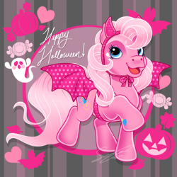 Size: 1000x1000 | Tagged: safe, artist:conphettey, imported from derpibooru, pinkie pie (g3), pony, clothes, costume, cute, g3, g3betes, halloween, halloween costume, holiday, i can't believe it's not hasbro studios, open mouth, raised hoof, solo