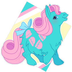 Size: 1000x1000 | Tagged: safe, artist:celebrationcastle, artist:conphettey, imported from derpibooru, cha cha, llama, pony, bow, chest fluff, g1, pony friends, raised hoof, simple background, solo, tail bow, transparent background
