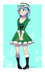 Size: 750x1193 | Tagged: safe, artist:riouku, imported from derpibooru, oc, oc only, oc:rym, human, candy, candy cane, christmas, clothes, dress, food, holiday, humanized, solo