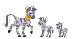 Size: 4000x2200 | Tagged: safe, artist:jackiebloom, imported from derpibooru, zecora, zebra, age progression, bracelet, ear piercing, earring, female, foal, jewelry, mare, neck rings, piercing, quadrupedal, simple background, transparent background, zoomorphic