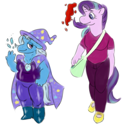 Size: 768x768 | Tagged: safe, artist:wolfwwolf, imported from derpibooru, starlight glimmer, trixie, anthro, female, lesbian, shipping, startrix