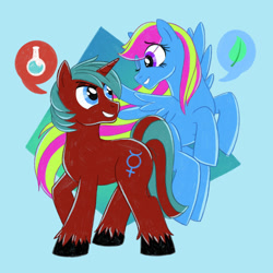 Size: 2000x2000 | Tagged: safe, artist:mediocremare, imported from derpibooru, oc, oc only, pegasus, pony, unicorn, duo, female, male, mare, stallion