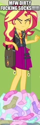 Size: 500x1535 | Tagged: safe, edit, edited screencap, imported from derpibooru, screencap, sunset shimmer, equestria girls, equestria girls series, sock it to me, spoiler:eqg series (season 2), caption, clothes, cropped, dirty socks, disgusted, geode of empathy, image macro, magical geodes, mfw, socks, solo, text, vulgar