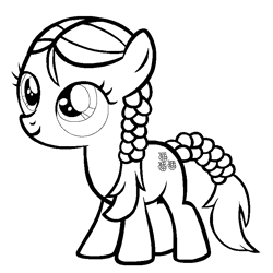 Size: 768x768 | Tagged: safe, artist:kyokinokeaseda, imported from derpibooru, boysenberry, earth pony, pony, twilight time, black and white, coloring page, female, filly, grayscale, high res, lineart, monochrome, simple background, smiling, solo, triple berry, white background