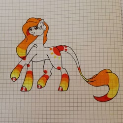 Size: 1080x1080 | Tagged: safe, artist:tessa_key_, imported from derpibooru, oc, oc only, earth pony, pony, earth pony oc, eyelashes, female, graph paper, hoof polish, leonine tail, mare, raised hoof, smiling, solo, traditional art