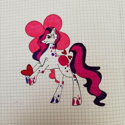 Size: 1080x1080 | Tagged: safe, artist:tessa_key_, imported from derpibooru, oc, oc only, earth pony, pony, ear fluff, earth pony oc, eyelashes, female, graph paper, hoof polish, mare, rearing, smiling, solo, traditional art