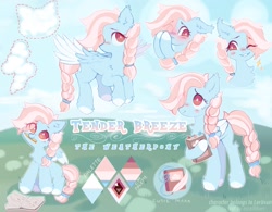 Size: 1926x1500 | Tagged: safe, artist:astralblues, imported from derpibooru, oc, oc only, pegasus, pony, book, cloud, cute, cutie mark, female, filly, flying, holding, looking at you, one eye closed, reference, reference sheet, shy, sitting, smiling, smiling at you, solo, wink, winking at you