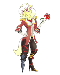 Size: 2000x2500 | Tagged: safe, artist:euspuche, imported from derpibooru, oc, oc only, oc:carmen garcía, anthro, amputee, clothes, female, flower, looking at you, peg leg, pirate, prosthetic leg, prosthetic limb, prosthetics, simple background, smiling, solo, transparent background